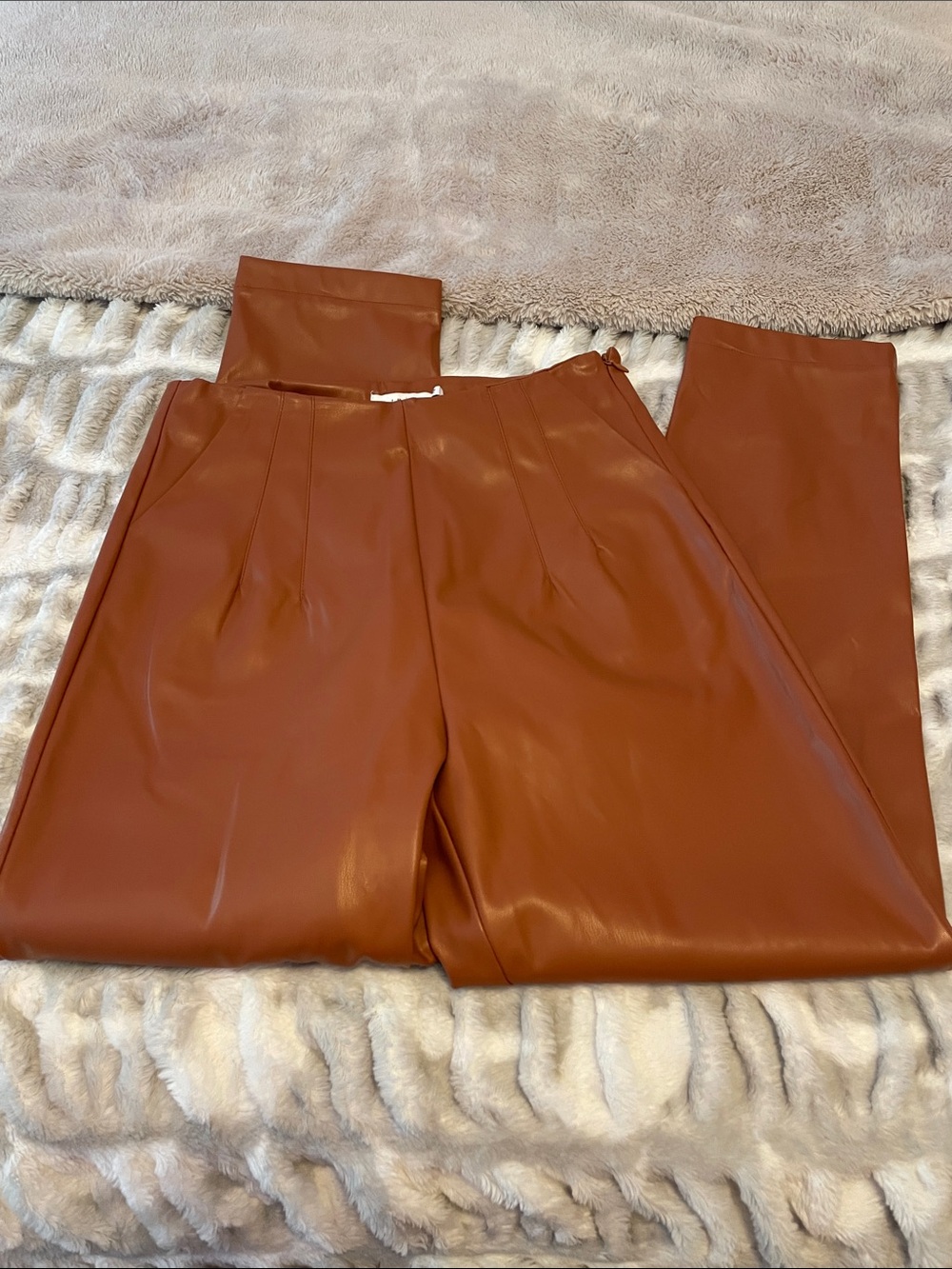 Lush Faux Leather Straight-Leg Pants in Rust Brown